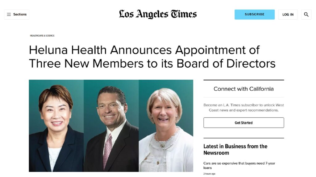 The Los Angeles Times recently featured a story about the three newest members of the Heluna Health Board of Directors.